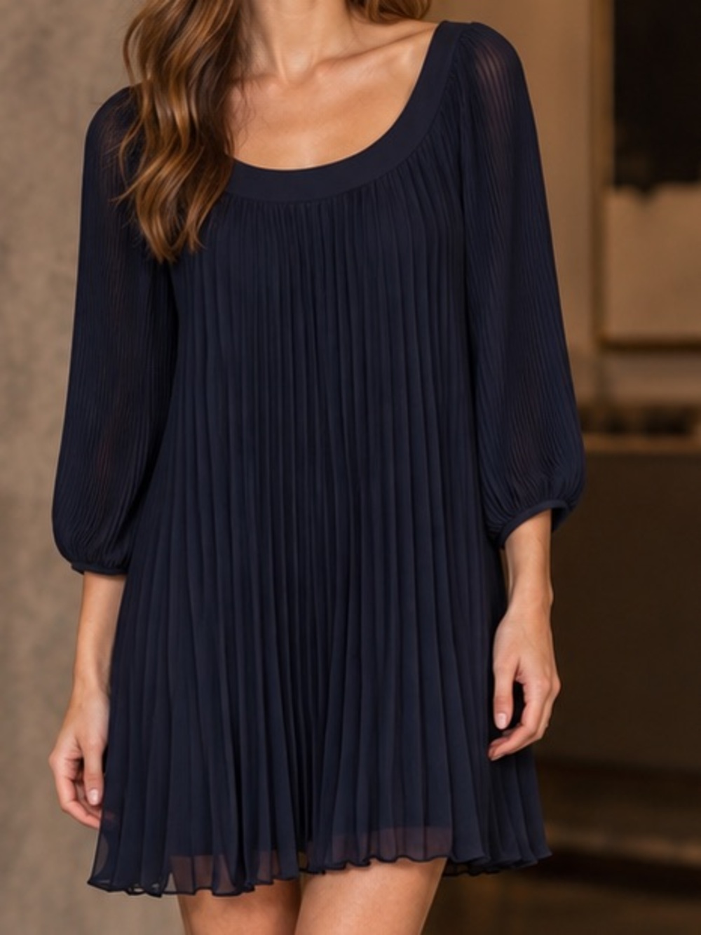 NWT Erin Fetherston Navy Pleated Flowy Mini Dress Sz. 6